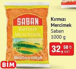 SABAN KIRMIZI MERCİMEK 1000 G SABAN KIRMIZI MERCİMEK 1000 G